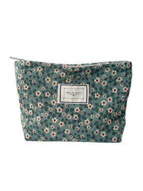 Corduroy Makeup Bag Vintage Flower Jacquard Toiletry Travel Storage